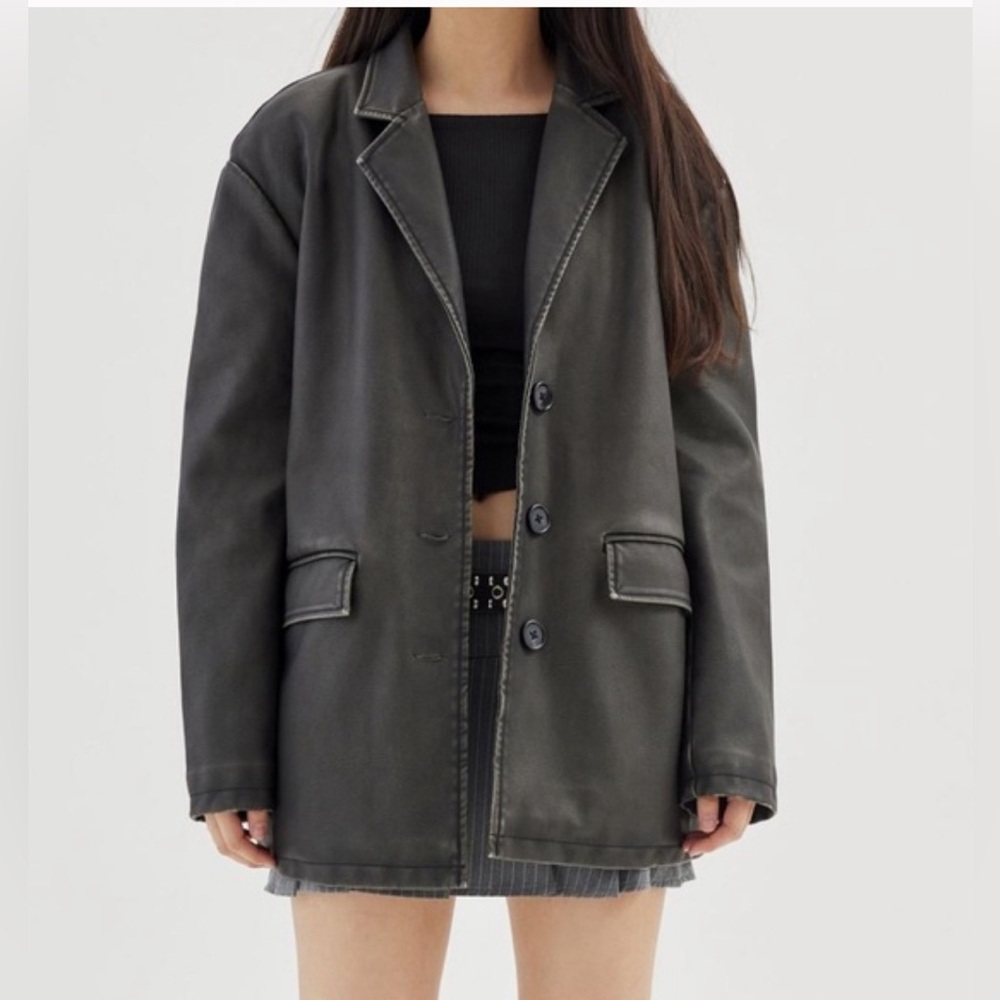 Urban Outfitters vegan leather overcoat w quilted lining. Excellent condition.